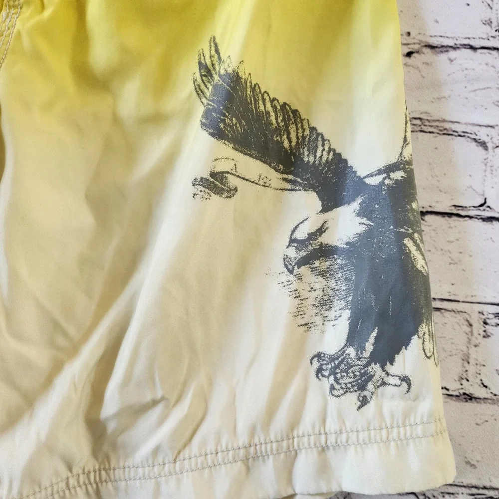 American Eagle Yellow Ombre Eagle Graphic Board Shorts Mens 30 Swim Trunks